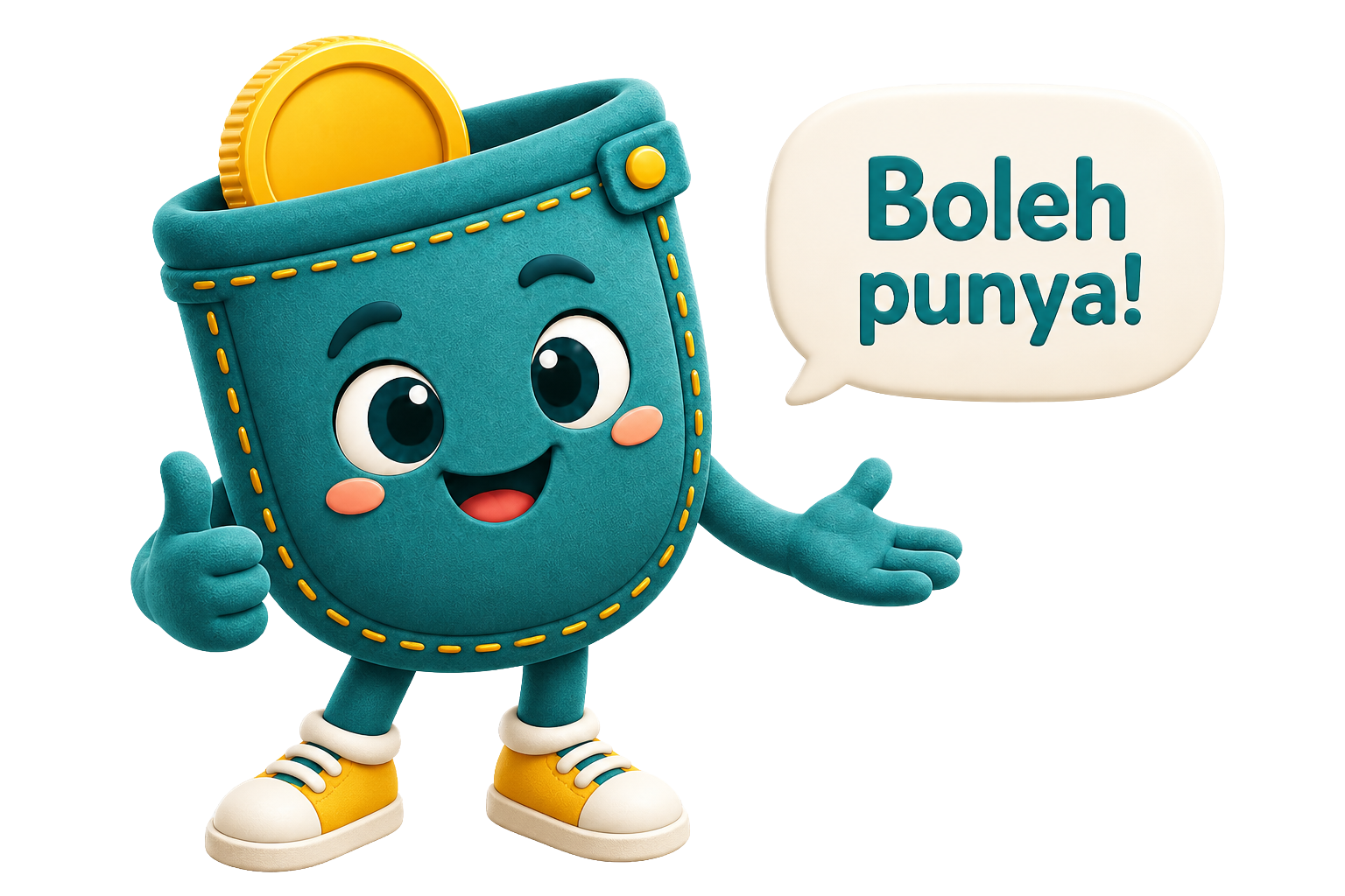 Maskot Poket berkata, "Boleh punya!"